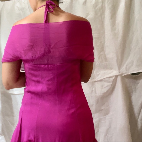 BCBGMAXAZRIA pink layered halter dress with shawl - Picture 3 of 6